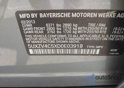 2013 BMW X5 xDrive35I/xDrive35I Premium/xDrive35I Sport Activity from USA, damaged, VIN 5UXZV4C5XD0E03918